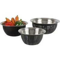 BURI Schüssel Sieb-Schüssel-Set schwarz Edelstahl Küchensieb Nudelsieb Durchschlag, Edelstahl