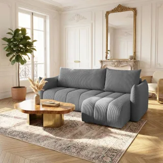 Ecksofa Schlafsofa ONTARIO XS in Stoff Poso Grau Ottomane Rechts
