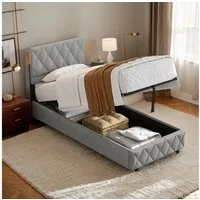 REDOM Polsterbett Funktionsbett Stauraumbett (90x200 cm Ausgezeichnete Atmungsaktivität, mit Lattenrost ohne Matratze), Strapazierfähig und schmutzabweisend,elastische Polsterung