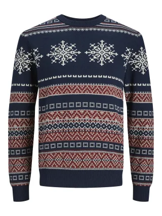 JACK&JONES - JJXMAS SNOWBALL KNIT CREW NECK navy blazer - Gr. - XL