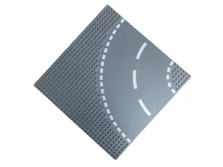 1x Lego Straßenplatte Kurve [100g 25.5x25.5x0.3cm 32x32 Noppen weiße Markierung] grau