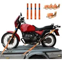 TRUTZHOLM Spanngurt 4 Gurtschlaufen Doppelschlaufe + 4 Spanngurte Motorradspanngurt Orange (Kombi-Set)
