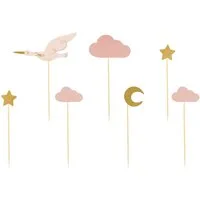 partydeco Tortenstecker, Cake Topper Storch 13,5cm rosa gold 7er Set