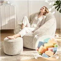 Lexzurn Sitzsack Sitzsack Lazy Sofa Gaming Sitzsack mit Hocker, Sitz Sack mit (Granularer-MemorySchwamm Füllung, Lounge Sessel, Lounge Stuhl, Weich und Formstabil), Couch für Erwachsene und Kinder, für Schlafzimmer, Büro und Wohnzimmer