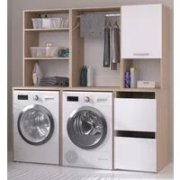 Parisot Waschmaschinenumbauschrank Laundry (Set mit 2x Umbauschrank und Hochschrank, weiß und Eiche Dekor, Breite 175 cm) mit viel Stauraum