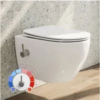 HOROW Dusch-WC Taharet -WC mit Softclose Toilettensitz, spülrandlose Toilette, Toilette mit Bidet-Funktion, Abgang waagerecht, Set, Wand-WC mit WC-Sitz Absenkautomatik