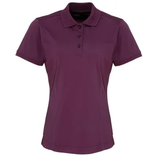 Premier Damen Coolchecker Piqué Polo-Shirt / Polohemd, Kurzarm (Aubergine)