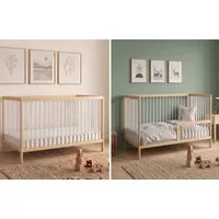 Kids Collective Babybett Kinderbett Gitterbett Baby Bett mit Rausfallschutz 60x120 70x140, stabiles Buchenholz, made in Europe 70x140 cm Natur und Weiß