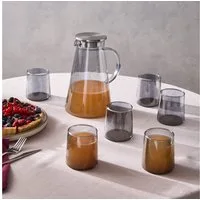 Karaca Wasserkaraffe Karaca Serene 7-Teiliges Glas Trinkglas Set Anthrazit