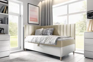 Boxspringbett Gästebett Kinderbett HELVI Nr.3 100x200cm Weiss-Beige Seite Links