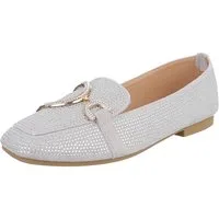 Ital-Design Elegante Loafers mit Schnalle für Damen - Bequem und stilvoll Slipper (91261594) Blockabsatz Mokassins in Grau