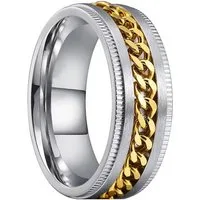 Taffstyle Fingerring Ring Spinner bewegliche Kette Silber Gold Größe 67 (21.3) (Bandring Biker Schmuck Geschenke für Männer Herren), Edelstahl spinning Drehring Partner Fingerring Herrenring