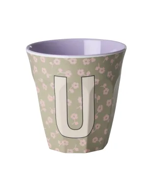 Rice Melamin Becher Buchstabe U/Flowers/Dunkles Sand 250ml