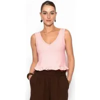SASSYCLASSY T-Shirt Rüsschentop Damen mit V-Ausschnitt Ärmelloses Top Rüschenabschluss am Saum weiß schwarz rosa buttergelb