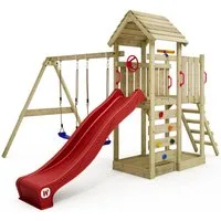Wickey Spielturm MultiFlyer mit Holzdach, Doppelschaukel & Rutsche, extrem witterungsbeständig mit 10 Jahren Garantie*