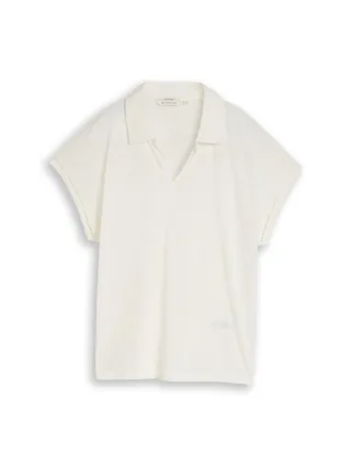 Tom Tailor - T-Shirt mit Polokragen und Leinenanteil weiß - Gr. - M