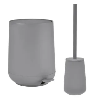 Bad-Accessoires Nova One Set 2tlg grau | Zone Denmark Monochrome Design-Kombi aus Soft-Touch Kosmetikeimer und Toilettenbürste aus Steingut fürs Bad.