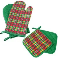 Delindo Lifestyle Topfhandschuhe Ofenhandschuhe, Topflappen, (4er Sparset, 4-tlg., bestehend aus 2x Ofenhandschuh + 2x Topflappen), Hitzebeständig bis 250 °C für maximal 15 Sekunden