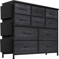 GarveeMore Kommode mit 10 Schubladen,3 Seitentaschen und 2 Haken,stabiler Metallrahmen, 6 mittlere Schubladen und 4 große Schubladen,100x99x30cm