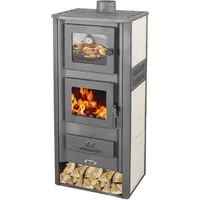 Blist Kaminofen mit Backfach Weiß Holzofen Kamin Ambasador Ofen Dauerbrandofen, zum Heizen & Backen ohne Strom / Gas