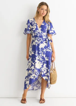 Geblümtes Wickel-Midi-Dress aus Viskose