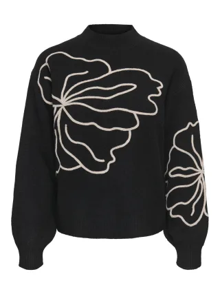 JDY - JDYJELLA L/S FLOWER PULLOVER KNT NOOS Black - Gr. - S