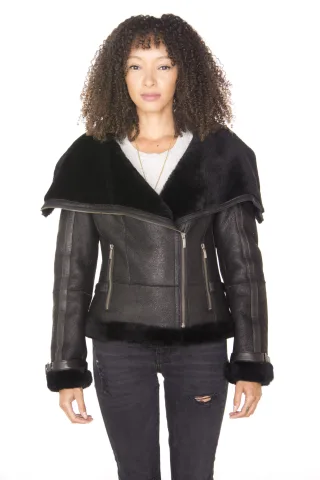 Damen-Fliegerlederjacke aus Merino-Schaffell-Asmara