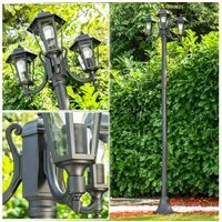 hofstein Außen-Stehlampe »Parco« Außenleuchte Kandelaber in antikem Look, ohne Leuchtmittel, Aluguss in Schwarz matt mit Milchglas-Scheiben, 3-armig, E27, IP44
