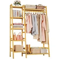 Yorbay Kleiderständer aus Bambus, Multifunktionale Garderobenständer 103x40x145 cm, 7 Ablagefächer Garderobe für Flur, Schlafzimmer & Büro