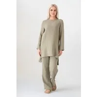 WENOR Hosenanzug Tunika Set aus Musselin 100 % Baumwolle Modest Fashion (Zweiteilig, 2-tlg., Tunika & Hose) Verlängertes Rückenteil, Zweiteiler mit Tunika und weiter Hose