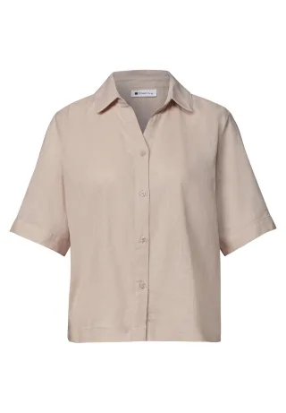 Street One - Kurzarm Hemdbluse in Unifarbe clay sand - Gr. - 38