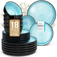 PURE LIVING INTERIOR DESIGN Geschirr-Set Pure Living Geschirr-Set »Ibiza« (18-tlg), 6 Personen, Steingut, Rauc, 6 Personen, Mediterrane Handwerksoptik, Reaktive Glasur – jedes Stück einzigartig…