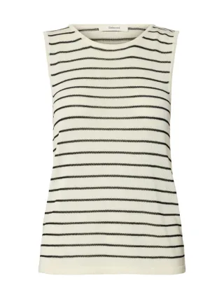 Selected - Ärmelloses Stricktop mit Streifenmuster grau - Gr. - L