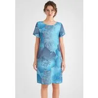 PEKIVESSA Sommerkleid Leinenkleid knielang mit kurzen Ärmeln Leinenstoff mit Blumenmuster