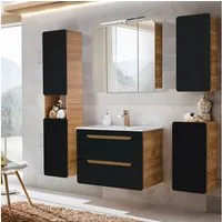 Lomadox Badmöbel-Set NEW-LUTON, (Spar-Set, 5-St), Wotan Eiche Nb. mit 80 cm Keramik-Waschtisch 180/200/46 cm