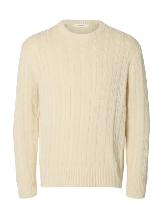 selected men - SLMBRAUN KNIT CABLE CREW NOOS Birch - Gr. - M