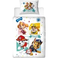 MTOnlinehandel Kinderbettwäsche Paw Patrol 100x135 + 40x60 cm, 100 % Baumwolle, Flanell / Biber, 2 teilig, Paw Patrol Bettwäsche für Kinder & Baby