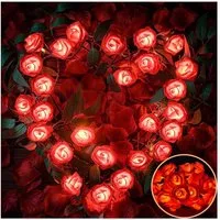 MUPOO LED-Lichterkette LED Nachtlicht 3M 20LEDs Girlande,Kunstblume Rose Warmweiß,Batterie, für Party Weihnachten,Blumengirlande Rose,LED Dekolicht