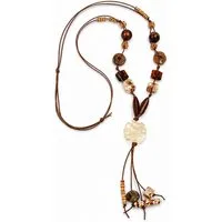 unbespielt Collier Kette Spiralperle beige-braun Kunststoffperlen Kordel 100 cm, Modeschmuck für Damen