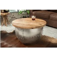 riess-ambiente Couchtisch DRUMP STORAGE Ø70cm natur/silber- Mango, handgefertigt, Stauraum, rund (Einzelartikel, 1-St), Massiver Industrialtisch aus Metall - ideal für Wohn- und Schlafzimmer