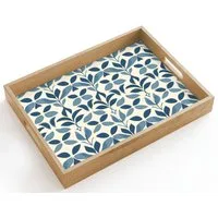 OnlyWow Tablett Rechteckig mit Henkel Flora - Modern - Blau, Eichenholz, (1-tlg), Siervierplatte, Tray, Frühstücksbrett