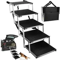 BlingBin Haustiertreppe Hundetreppe Auto, Hunderampe Auto klappbar mit Hundeliftgeschirr (1er Set, 1-St., 5 Stufen), 5 Stufen Zusammenklappbare Rampe für Auto und SUV, Aluminium-Treppe