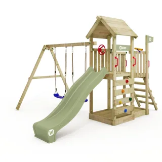 Kinderspielturm MultiFlyer mit Rutsche & Sandkasten - Stabiler Spielturm aus Massivholz für den Garten - Hochwertiges Klettergerüst - Wickey