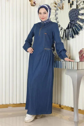 Reißverschluss Detailed Denim Kleid Dunkelblau