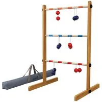 Wellgro Leitergolf aus Holz, Wurfspiel, Aufbewahrungstasche Spielbausteine