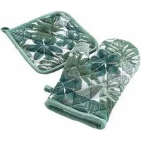 Macosa Home Topfhandschuhe Backhandschuh & Topflappen Dschungel Grün Weiß rutschfest, (modern, Topfhalter Küchenutensil Handschuh Küche), hitzebeständig Backofenhandschuh Küchenhelfer