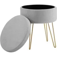 Zedelmaier Stauraumhocker Runder Hocker Samt Metallbeine Sitzhocker Ottoman Fußhocker (ZD37545, mit Stauraum (Wendedeckel)