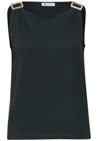 Street One - Top mit Rundhals und Schulterdetail deep bound green - Gr. - 40