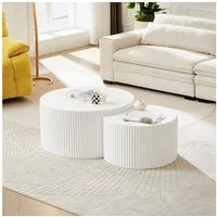 NJLyuhome Couchtisch Weißes Wellen-Design Beistelltisch-Set, Kombinierbare Salon-Tische (2-St)