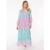 Zwillingsherz Maxikleid "Positive Vibes" mit Mustermix, Knopfleiste und 3/4 Arm